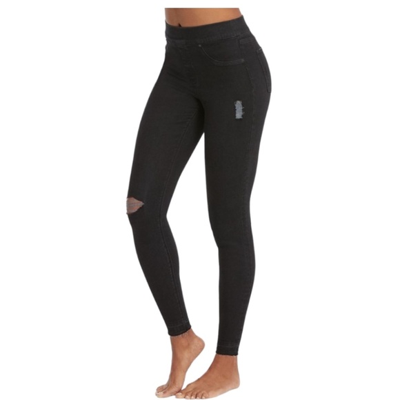 SPANX DISTRESSED BLACK LEGGINGS - Picture 1 of 11